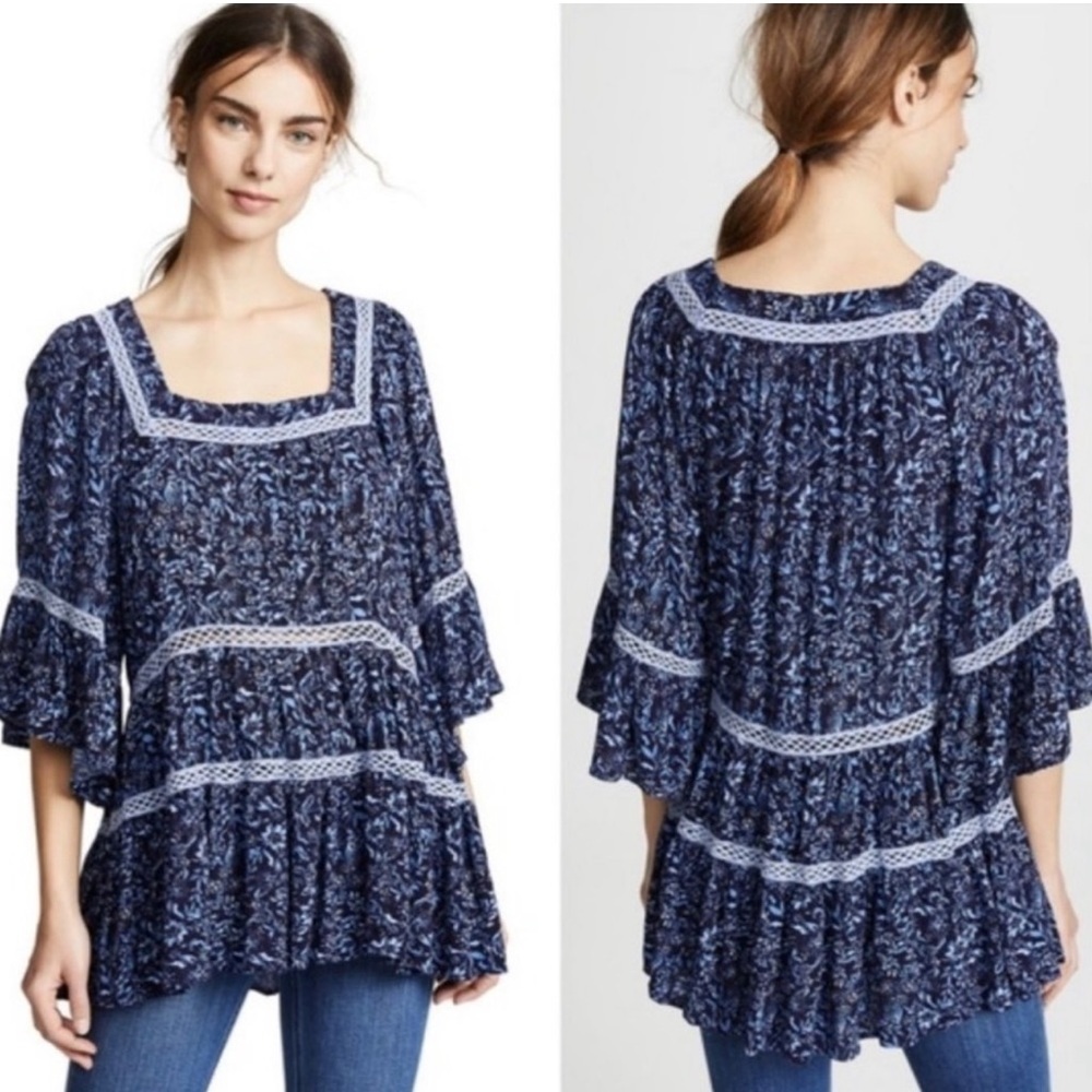 Free People Square Neck Floral Tunic M